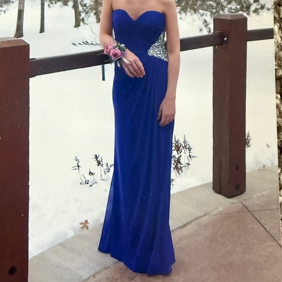 La Femme Rhinestone Strapless Prom Dress - Picture 1 of 9